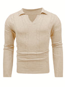 2024 New Men's Autumn Winter Casual Neck Sweater - Crocodile Pattern Knit Pullover, Mid-Stretch Fabric, Hand Washable, Regular Fit Long Sleeve for Office & Social Events