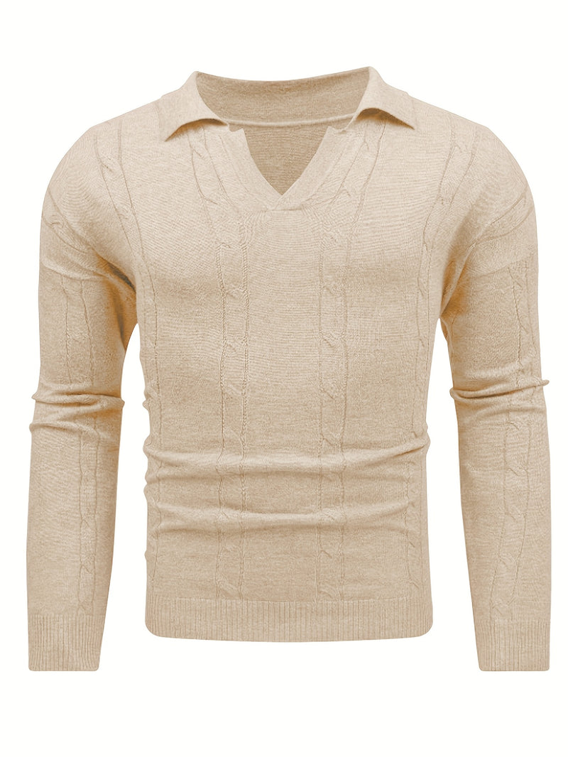 2024 New Men's Autumn Winter Casual Neck Sweater - Crocodile Pattern Knit Pullover, Mid-Stretch Fabric, Hand Washable, Regular Fit Long Sleeve for Office & Social Events