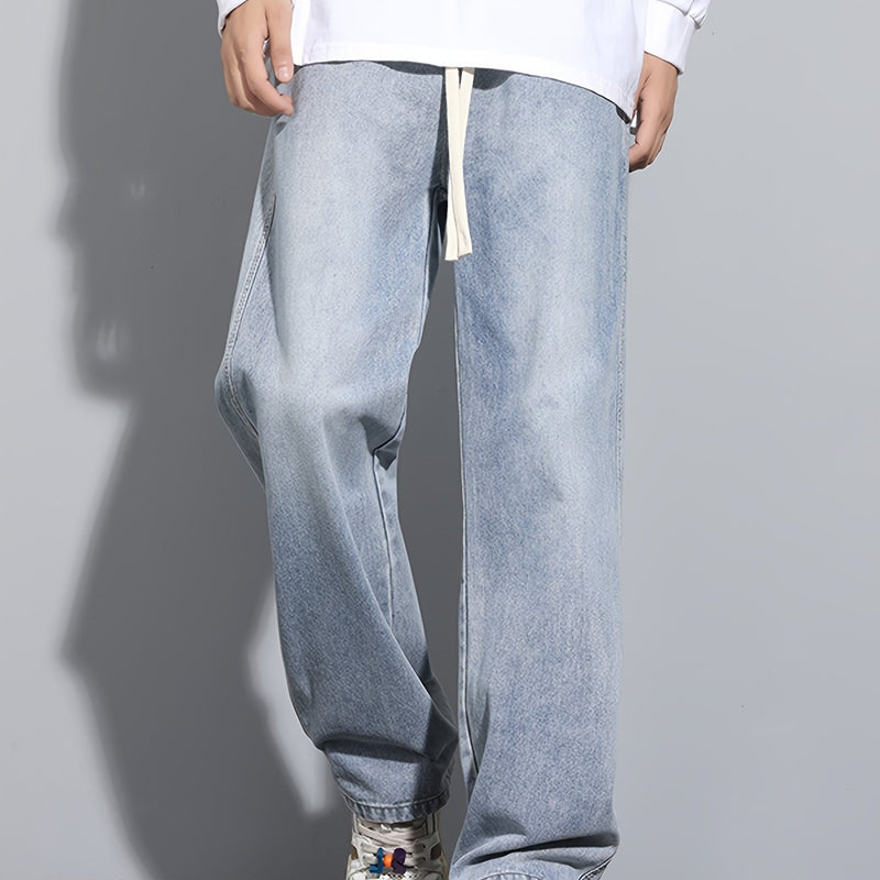 Men's Heavy-Washed Non-Stretch Jeans - Loose Fit Straight-Leg Non-Restrictive Pants, Machine Washable Everyday Jeans for Teens & Adults (Casual Outfits, Parties, All-Season Wear) - YG1133, Party Casual Wear, Distressed Denim