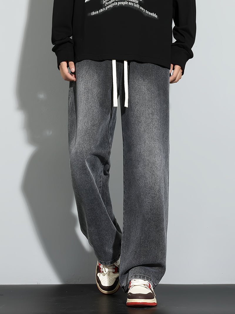 Men's Heavy-Washed Non-Stretch Jeans - Loose Fit Straight-Leg Non-Restrictive Pants, Machine Washable Everyday Jeans for Teens & Adults (Casual Outfits, Parties, All-Season Wear) - YG1133, Party Casual Wear, Distressed Denim