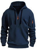 Men's Autumn Winter Zip-Up Hoodie - Black Outdoor Casual Pullover with Front Zipper, Ribbed Cuffs & Hem, Machine Washable Regular Fit Sweatshirt, Autumn Winter Apparel | Minimalist Hoodie | Functional Pockets, Sweater Hoodie