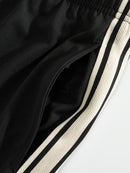 Men'S Casual Striped Straight-Leg Joggers - Loose Fit, Lightweight Polyester, Black & White Vertical Stripes, Pockets, Perfect for Casual Attire, Relaxed Fit Pants | Modern Striped Pants | Lightweight Fabric