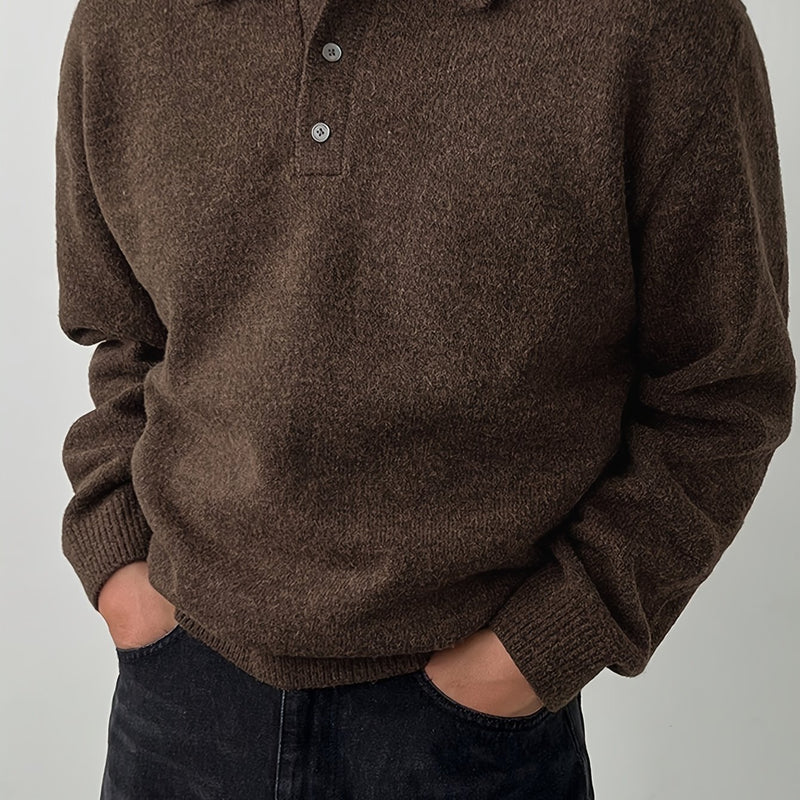 LVLAEA Men's Winter Collar Sweater Jacket - Thick Warm Brown/Beige Single-Breasted Button-Front Coat, H-Shape Tailored Fit for Layering, Casual & Formal Wear, Autumn/Winter (Hand Wash/Dry Clean) - Luxury Knit Outerwear