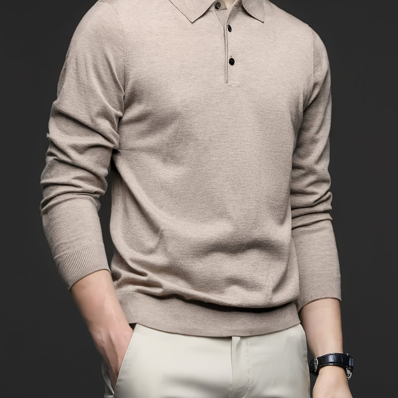 Men's Lightweight Wool Blend Shirt - Long Sleeve, Button-Up Collar, Black, Casual Business Style for Spring & Fall