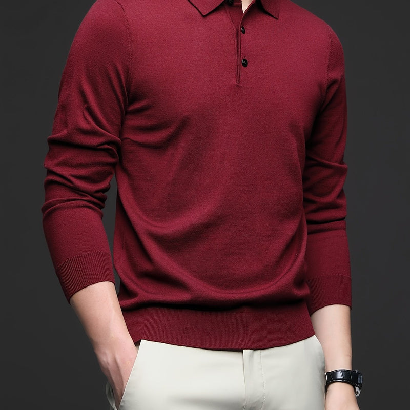 Men's Lightweight Wool Blend Shirt - Long Sleeve, Button-Up Collar, Black, Casual Business Style for Spring & Fall