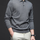 Men's Lightweight Wool Blend Shirt - Long Sleeve, Button-Up Collar, Black, Casual Business Style for Spring & Fall