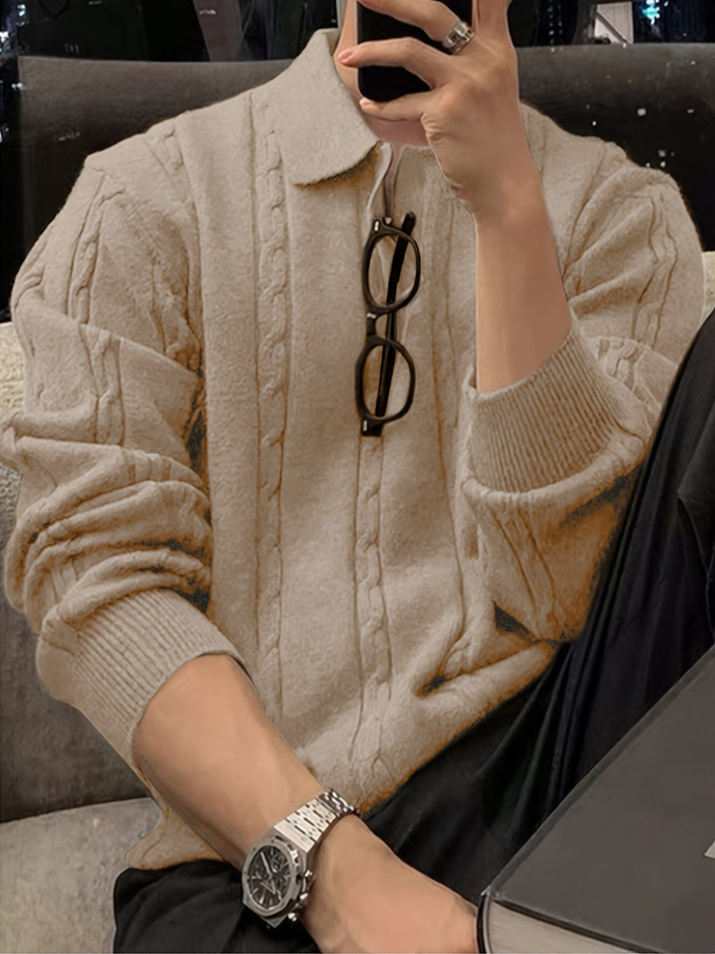 2024 New Men's Autumn Winter Casual Neck Sweater - Crocodile Pattern Knit Pullover, Mid-Stretch Fabric, Hand Washable, Regular Fit Long Sleeve for Office & Social Events