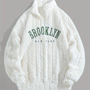 1pc Solid Color Plush Stand Collar Zipper Sweater - Soft Warm Breathable Loose Fit Long Sleeve Casual Sweatshirt with Embroidery, Hand Washable for Casual Attire & Layering, Cozy Winter Outfits