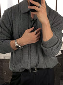 2024 New Men's Autumn Winter Casual Neck Sweater - Crocodile Pattern Knit Pullover, Mid-Stretch Fabric, Hand Washable, Regular Fit Long Sleeve for Office & Social Events