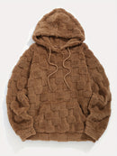 Men'S Plush Fleece Hoodie - Cozy Loose Fit Winter Pullover with Front Pocket, Soft Textured Design for Casual Casual Attire, Brown, Autumn Winter Apparel, Hooded Sweatshirt, Durable Comfort