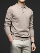 Men's Lightweight Wool Blend Shirt - Long Sleeve, Button-Up Collar, Black, Casual Business Style for Spring & Fall