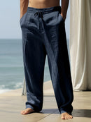 Men's Casual Linen Pants | Relaxed Fit with Drawstring Waist | 95% Linen, 5% Polyester | Breathable & Stylish for Indoor Gatherings, Outdoor Activities, and Golf | All-Season Wear | Beige Color, Versatile Clothing | Minimalis