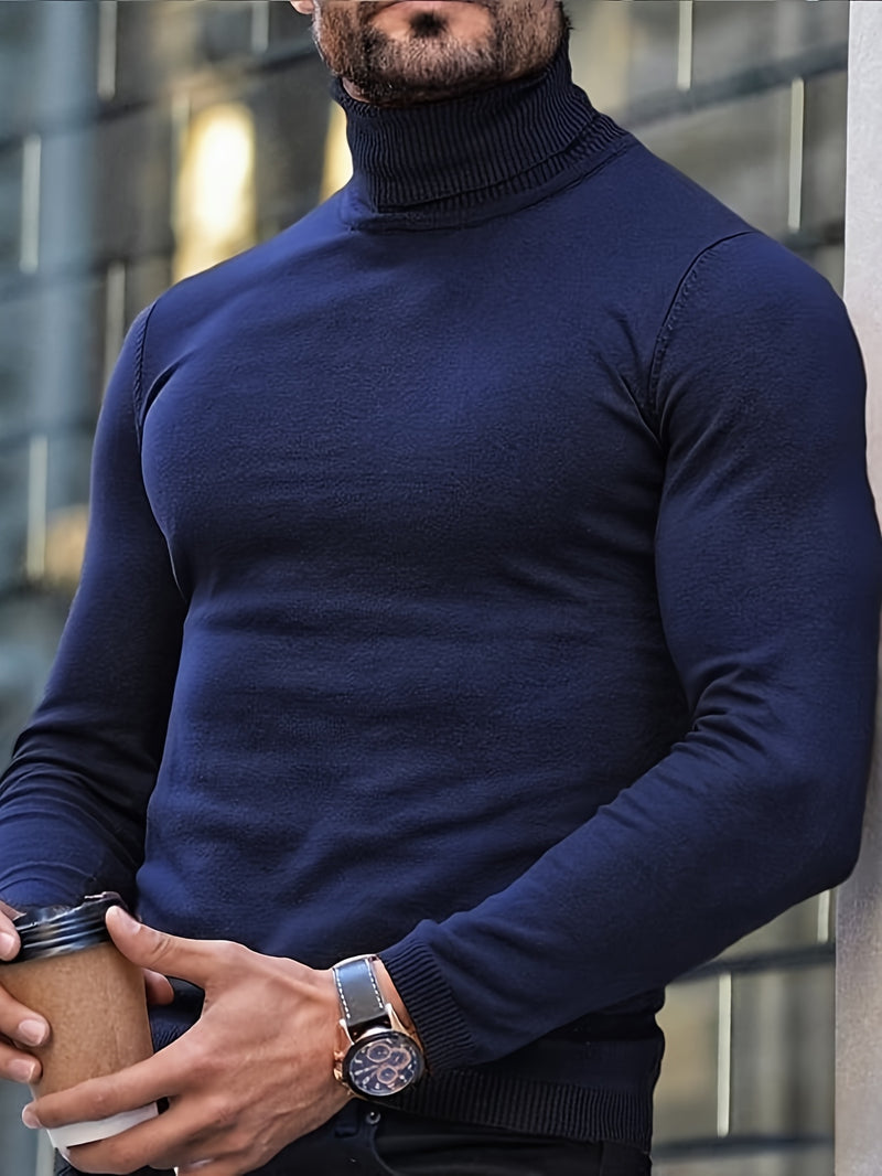 1pc Men's Winter Warm Trench Coat-like Turtleneck Sweater - Thick Long Sleeve High Neck Pullover, Machine Washable Cold Weather Clothing for Casual & Formal Wear, Durable Winter Jacket (No Collar Shaving Required)