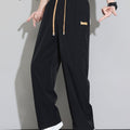 Men's Straight-Leg Casual Trousers - Dark Grey/Black Solid Color Elastic Waist with Drawstring, Belt-Free Design, All-Season Versatile Dress Pants for Office, Semi-Formal & Casual Attire - Mid-Rise Straight Fit (No Belt Inclu