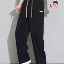 Men's Straight-Leg Casual Trousers - Dark Grey/Black Solid Color Elastic Waist with Drawstring, Belt-Free Design, All-Season Versatile Dress Pants for Office, Semi-Formal & Casual Attire - Mid-Rise Straight Fit (No Belt Inclu