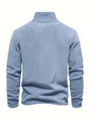 Men's Vintage Embroidered Fleece Half-Zip Stand Collar Sweatshirt - Warm Winter Pullover with Star and Wings Design, Long Sleeves, Machine Washable, Cozy Casualwear | Embroidered Collar | Halfzip Sweatshirt