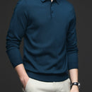 Men's Lightweight Wool Blend Shirt - Long Sleeve, Button-Up Collar, Black, Casual Business Style for Spring & Fall