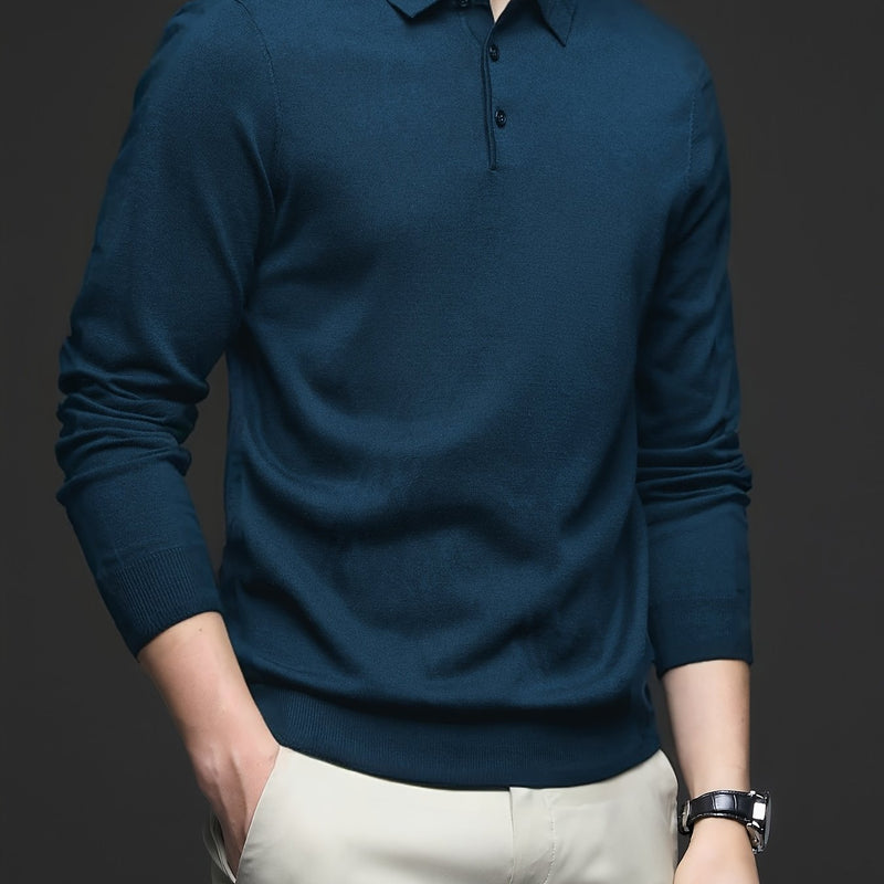 Men's Lightweight Wool Blend Shirt - Long Sleeve, Button-Up Collar, Black, Casual Business Style for Spring & Fall