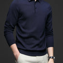 Men's Lightweight Wool Blend Shirt - Long Sleeve, Button-Up Collar, Black, Casual Business Style for Spring & Fall