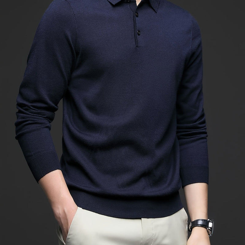 Men's Lightweight Wool Blend Shirt - Long Sleeve, Button-Up Collar, Black, Casual Business Style for Spring & Fall