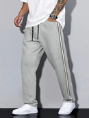 Men'S Casual Striped Straight-Leg Joggers - Loose Fit, Lightweight Polyester, Black & White Vertical Stripes, Pockets, Perfect for Casual Attire, Relaxed Fit Pants | Modern Striped Pants | Lightweight Fabric