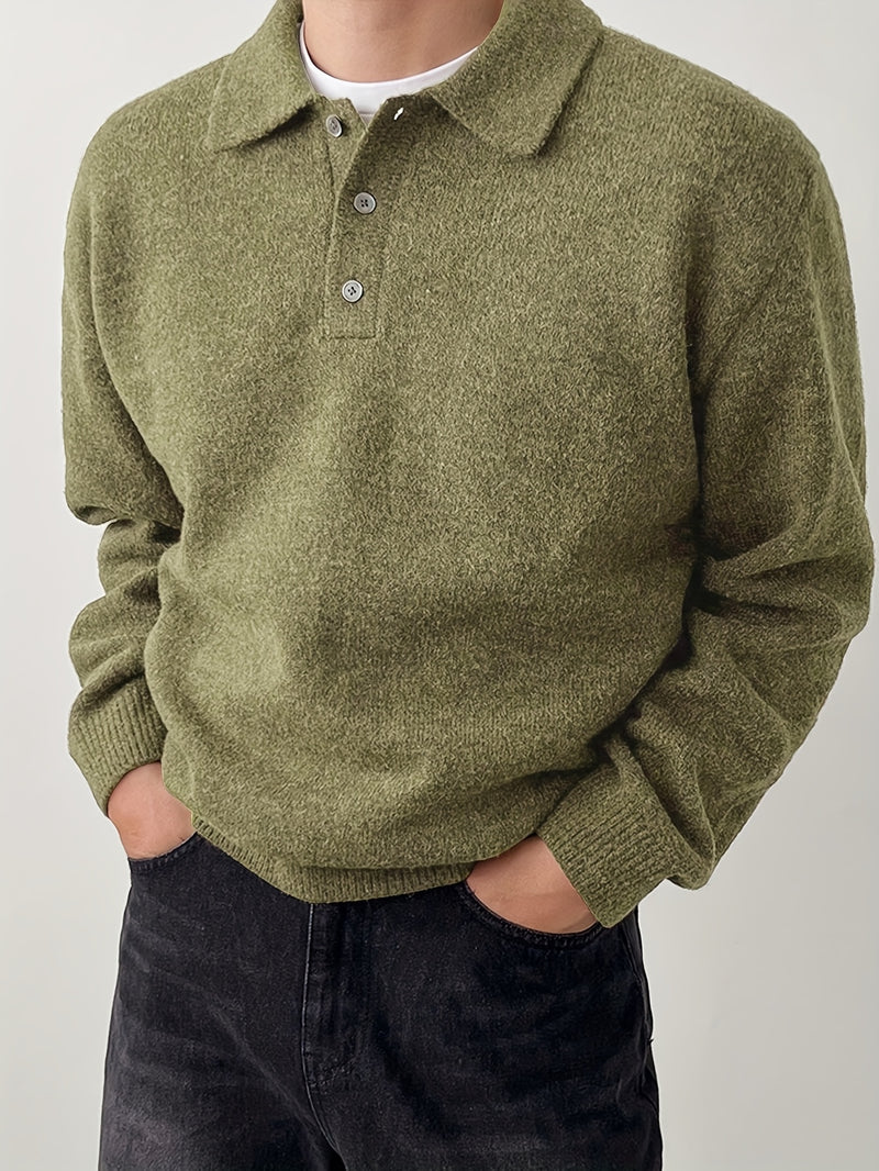 LVLAEA Men's Winter Collar Sweater Jacket - Thick Warm Brown/Beige Single-Breasted Button-Front Coat, H-Shape Tailored Fit for Layering, Casual & Formal Wear, Autumn/Winter (Hand Wash/Dry Clean) - Luxury Knit Outerwear