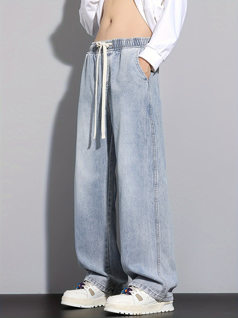 Men's Heavy-Washed Non-Stretch Jeans - Loose Fit Straight-Leg Non-Restrictive Pants, Machine Washable Everyday Jeans for Teens & Adults (Casual Outfits, Parties, All-Season Wear) - YG1133, Party Casual Wear, Distressed Denim