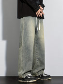 Men's Heavy-Washed Non-Stretch Jeans - Loose Fit Straight-Leg Non-Restrictive Pants, Machine Washable Everyday Jeans for Teens & Adults (Casual Outfits, Parties, All-Season Wear) - YG1133, Party Casual Wear, Distressed Denim