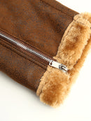 Men's Winter Jacket with Faux Fur & Turned-Up Collar - Thickened Coat, Collar & Pocket, Machine Washable Cold Weather Outerwear ( Fill) - Brown/ for Skiing, Snowboarding & Outdoor Activities