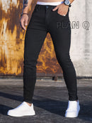 Men'S Black Casual Jeans, Stretchy Skinny Pants, Stylish Slim-Fit Tapered Trousers.