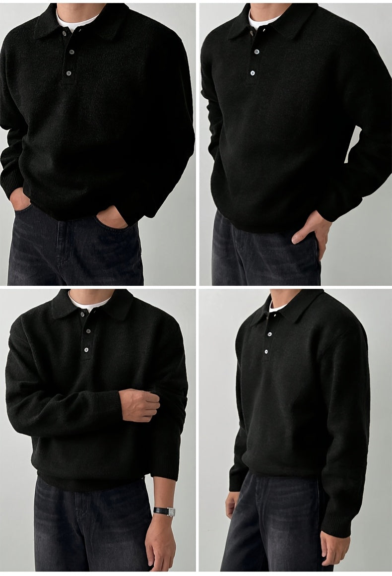 LVLAEA Men's Winter Collar Sweater Jacket - Thick Warm Brown/Beige Single-Breasted Button-Front Coat, H-Shape Tailored Fit for Layering, Casual & Formal Wear, Autumn/Winter (Hand Wash/Dry Clean) - Luxury Knit Outerwear