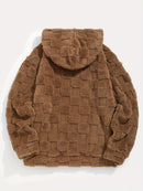 Men'S Plush Fleece Hoodie - Cozy Loose Fit Winter Pullover with Front Pocket, Soft Textured Design for Casual Casual Attire, Brown, Autumn Winter Apparel, Hooded Sweatshirt, Durable Comfort