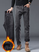 Men's Winter Straight Leg Jeans - Slim-Fit Stretch Denim Pants with Dark Wash ( Washable), Machine Washable Cold-Weather Casual Wear, Elastic Fit for Daily Use & Smart-Casual Outfits