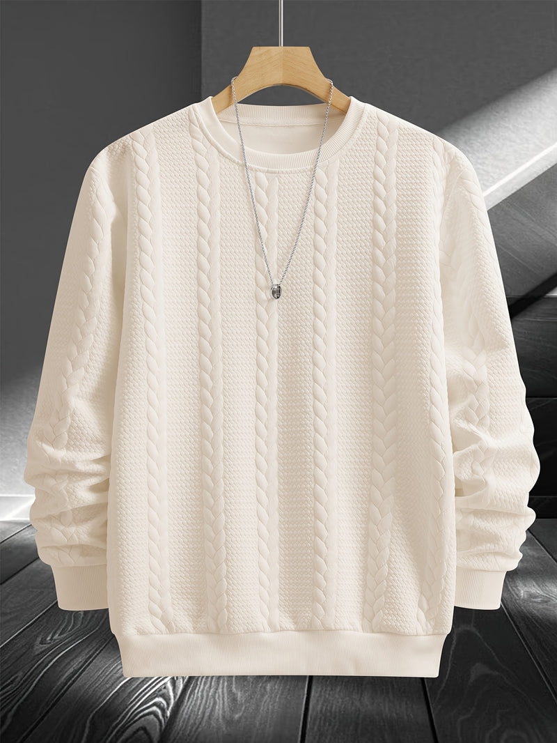 Men'S Casual Crew Neck Sweatshirt - Geometric Pattern, Long Sleeve, Loose Fit, Drawstring Hem, Light Gray, Streetwear Style, Comfortable Pullover for Casual Attire, Sweater Hoodie, Men'S Sweatshirt, White Sweater Men, Men'S W