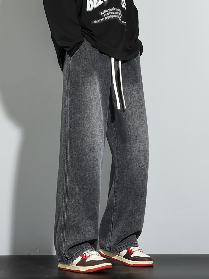 Men's Heavy-Washed Non-Stretch Jeans - Loose Fit Straight-Leg Non-Restrictive Pants, Machine Washable Everyday Jeans for Teens & Adults (Casual Outfits, Parties, All-Season Wear) - YG1133, Party Casual Wear, Distressed Denim