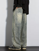 Men's Heavy-Washed Non-Stretch Jeans - Loose Fit Straight-Leg Non-Restrictive Pants, Machine Washable Everyday Jeans for Teens & Adults (Casual Outfits, Parties, All-Season Wear) - YG1133, Party Casual Wear, Distressed Denim