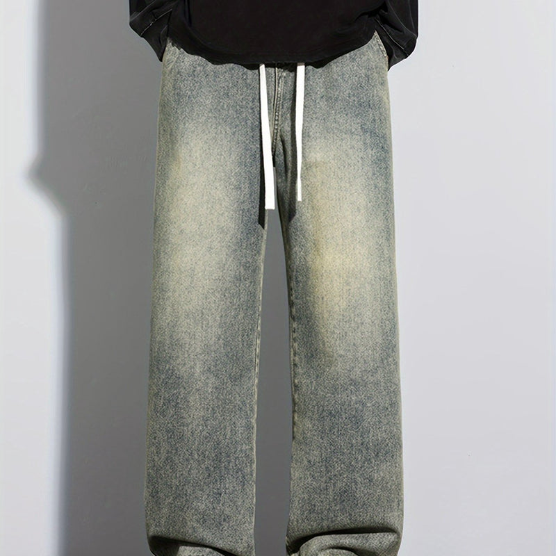 Men's Heavy-Washed Non-Stretch Jeans - Loose Fit Straight-Leg Non-Restrictive Pants, Machine Washable Everyday Jeans for Teens & Adults (Casual Outfits, Parties, All-Season Wear) - YG1133, Party Casual Wear, Distressed Denim