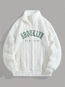 1pc Solid Color Plush Stand Collar Zipper Sweater - Soft Warm Breathable Loose Fit Long Sleeve Casual Sweatshirt with Embroidery, Hand Washable for Casual Attire & Layering, Cozy Winter Outfits