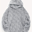 Men'S Plush Fleece Hoodie - Cozy Loose Fit Winter Pullover with Front Pocket, Soft Textured Design for Casual Casual Attire, Brown, Autumn Winter Apparel, Hooded Sweatshirt, Durable Comfort