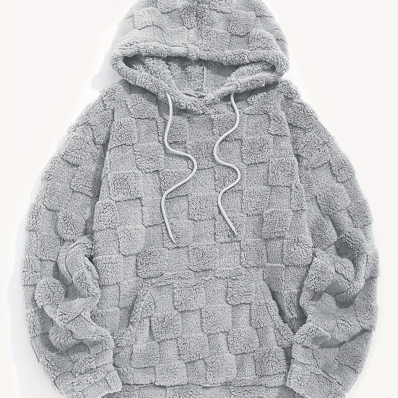 Men'S Plush Fleece Hoodie - Cozy Loose Fit Winter Pullover with Front Pocket, Soft Textured Design for Casual Casual Attire, Brown, Autumn Winter Apparel, Hooded Sweatshirt, Durable Comfort