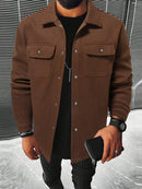 Men's Casual Button-Up Jacket - Long Sleeve, White, Polyester, Flap Pockets, Machine Washable, Spring/Fall Outerwear