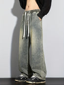 Men's Heavy-Washed Non-Stretch Jeans - Loose Fit Straight-Leg Non-Restrictive Pants, Machine Washable Everyday Jeans for Teens & Adults (Casual Outfits, Parties, All-Season Wear) - YG1133, Party Casual Wear, Distressed Denim