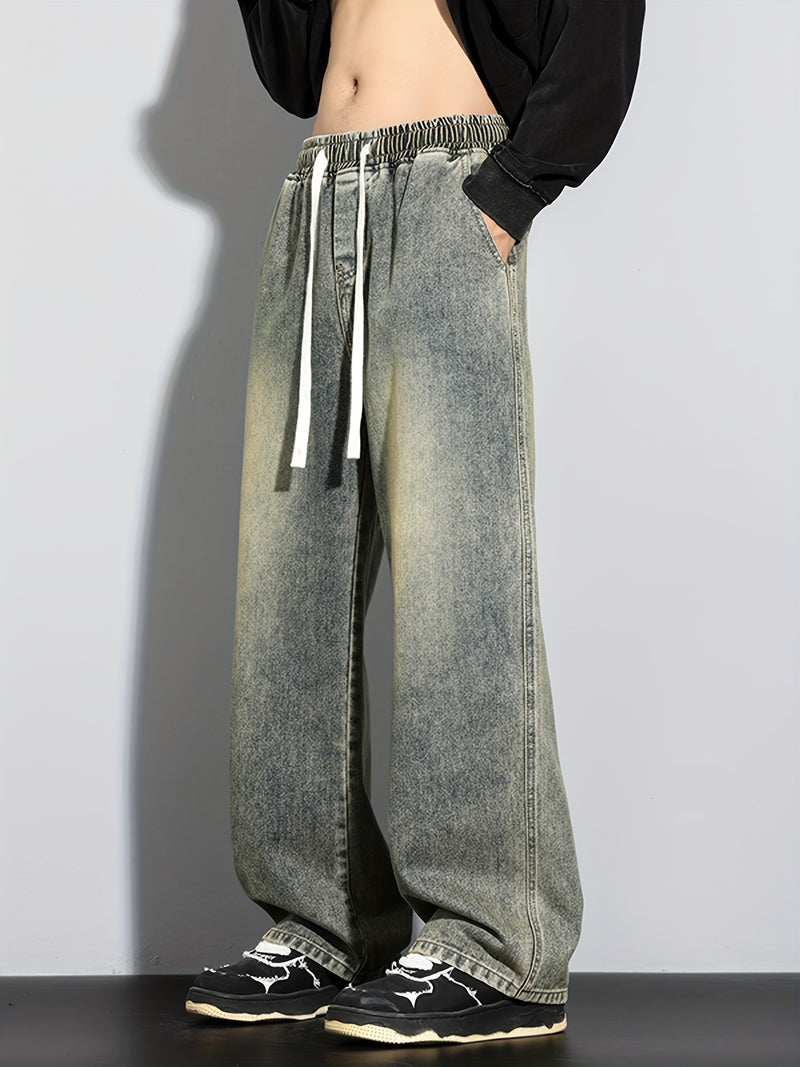 Men's Heavy-Washed Non-Stretch Jeans - Loose Fit Straight-Leg Non-Restrictive Pants, Machine Washable Everyday Jeans for Teens & Adults (Casual Outfits, Parties, All-Season Wear) - YG1133, Party Casual Wear, Distressed Denim