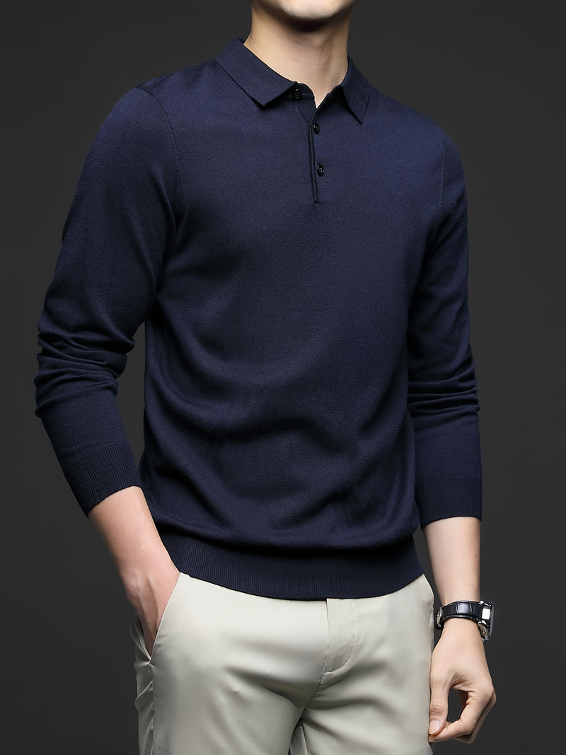 Men's Lightweight Wool Blend Shirt - Long Sleeve, Button-Up Collar, Black, Casual Business Style for Spring & Fall