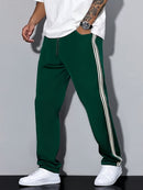 Men'S Casual Striped Straight-Leg Joggers - Loose Fit, Lightweight Polyester, Black & White Vertical Stripes, Pockets, Perfect for Casual Attire, Relaxed Fit Pants | Modern Striped Pants | Lightweight Fabric