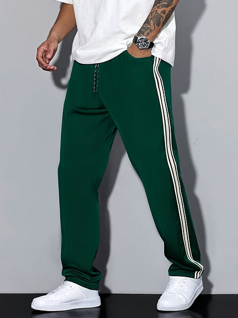 Men'S Casual Striped Straight-Leg Joggers - Loose Fit, Lightweight Polyester, Black & White Vertical Stripes, Pockets, Perfect for Casual Attire, Relaxed Fit Pants | Modern Striped Pants | Lightweight Fabric