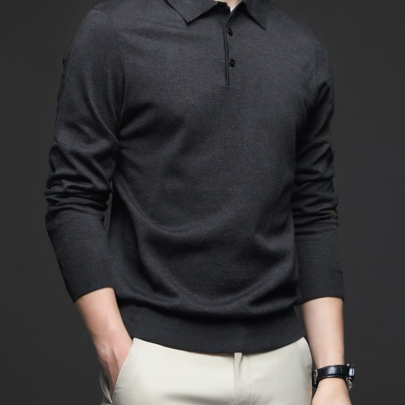 Men's Lightweight Wool Blend Shirt - Long Sleeve, Button-Up Collar, Black, Casual Business Style for Spring & Fall