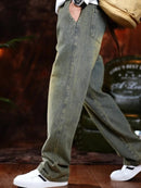 Men's Heavy-Washed Non-Stretch Jeans - Loose Fit Straight-Leg Non-Restrictive Pants, Machine Washable Everyday Jeans for Teens & Adults (Casual Outfits, Parties, All-Season Wear) - YG1133, Party Casual Wear, Distressed Denim