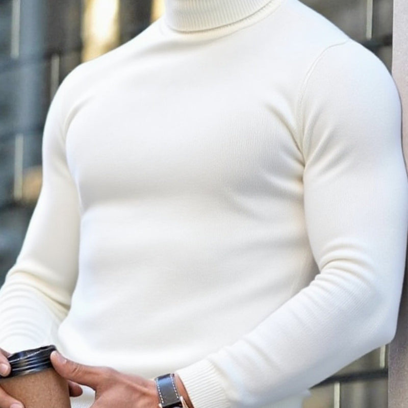 1pc Men's Winter Warm Trench Coat-like Turtleneck Sweater - Thick Long Sleeve High Neck Pullover, Machine Washable Cold Weather Clothing for Casual & Formal Wear, Durable Winter Jacket (No Collar Shaving Required)