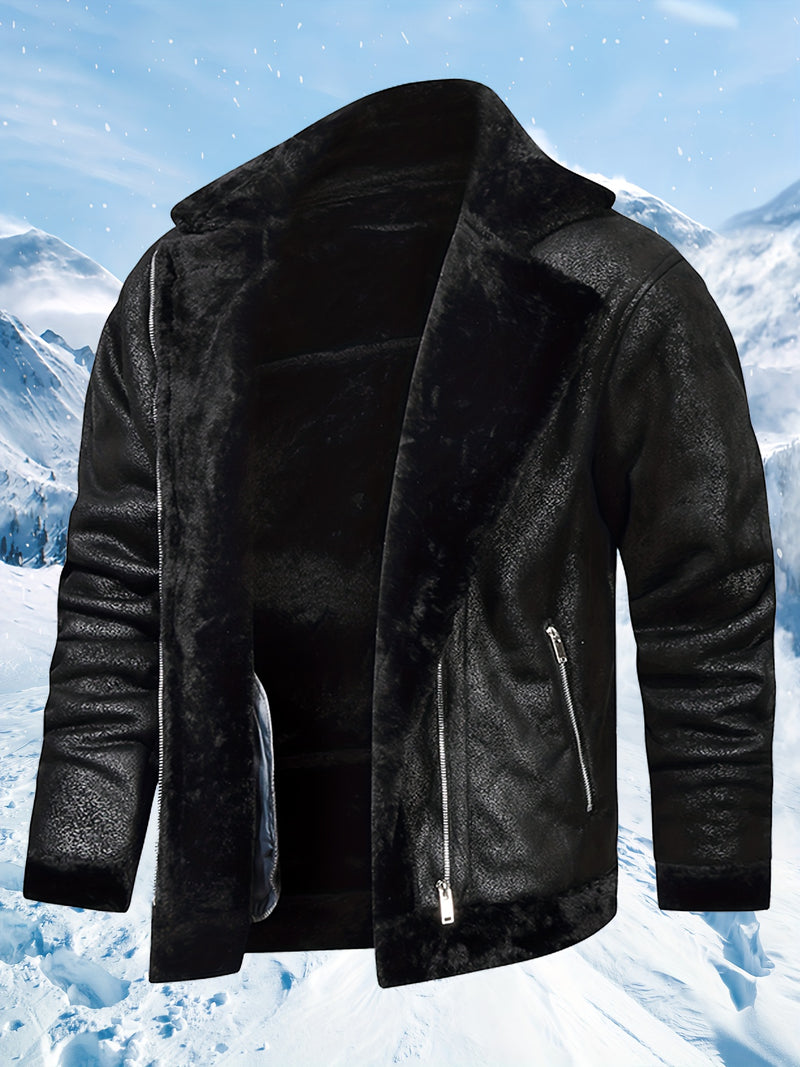 Men's Winter Jacket with Faux Fur & Turned-Up Collar - Thickened Coat, Collar & Pocket, Machine Washable Cold Weather Outerwear ( Fill) - Brown/ for Skiing, Snowboarding & Outdoor Activities